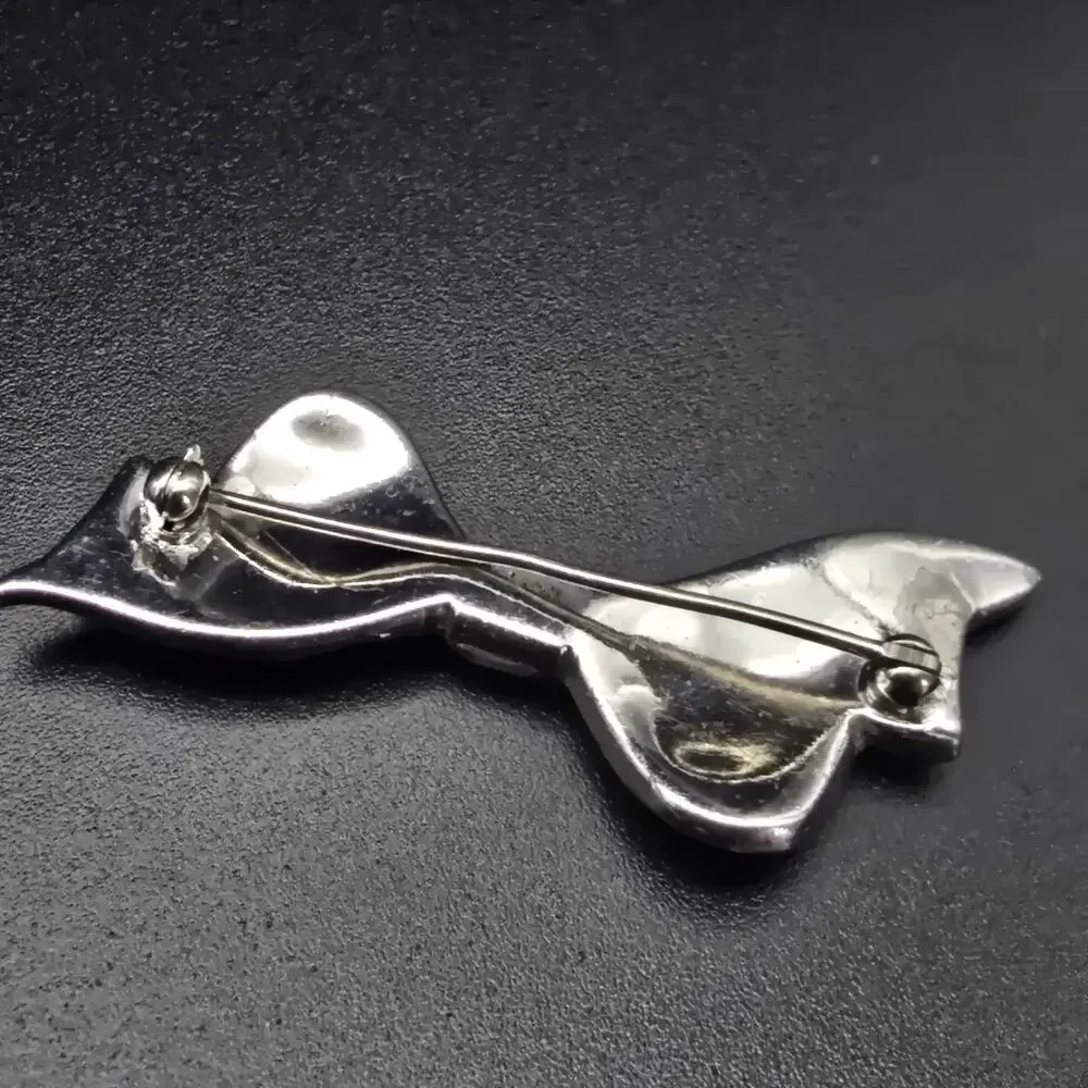 Silver Tone Rhinestone Bow Brooch Vintage Art Deco Jewelry